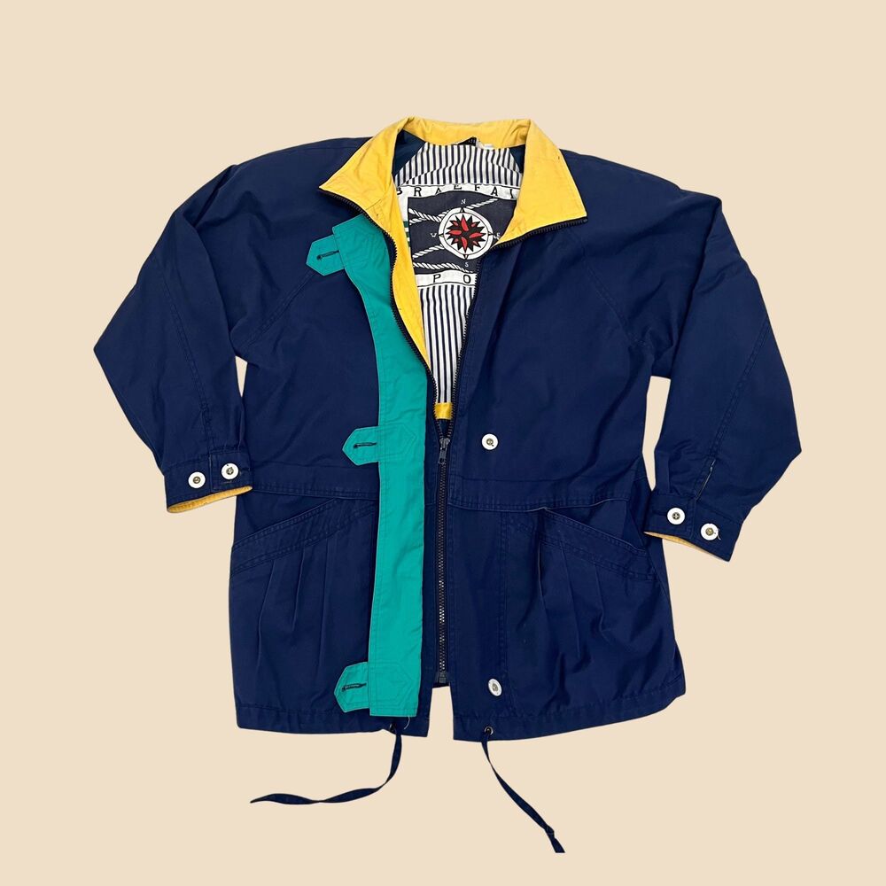 1990s small nautical jacket by Braefair Sport, womens blue & teal pea coat
